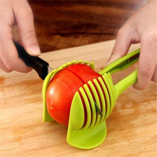 Plastic Potato Slicer Tomato Cutter Tool Lemon Cutting Holder Cooking Tools Kitchen Accessories Green