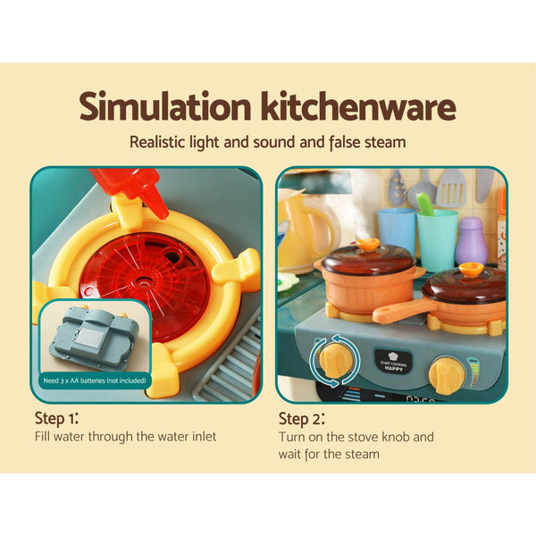 Keezi Kids Kitchen Playset Pretend Food Sink Cooking Utensils 73Pcs