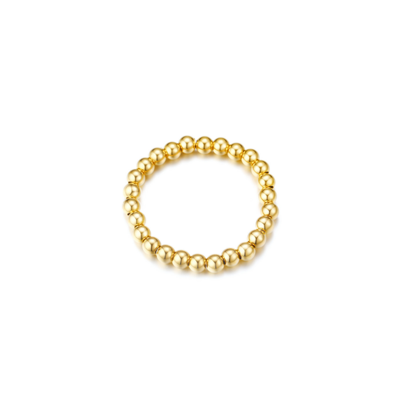 Polished Finish Stainless Steel Beads Stretch Bracelet Bangle Gold