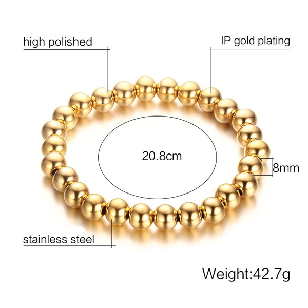 Veile Studios Polished Finish Stainless Steel Beads Stretch Bracelet Bangle Gold Bracelets