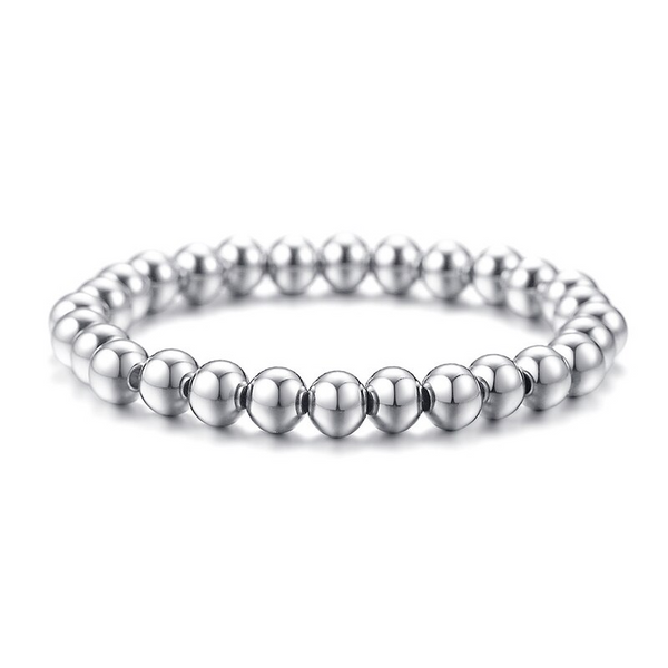 Veile Studios Polished Finish Stainless Steel Beads Stretch Bracelet Bangle Silver Bracelets