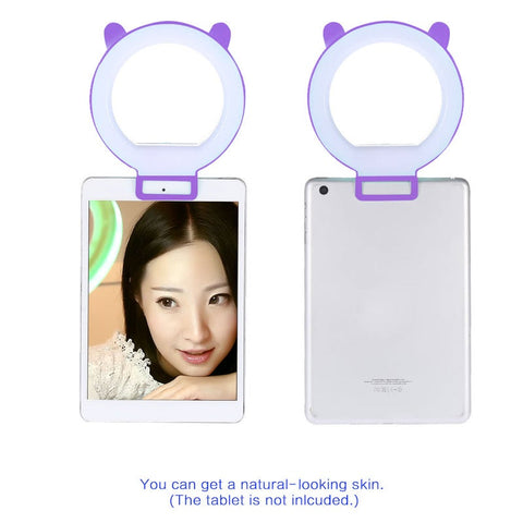 Portable Clip On Cute Lovely Led Ring Selfie Portrait Supplementary Fill In Lighting For Iphone Blackberry Samsung Htc Smartphone Purple