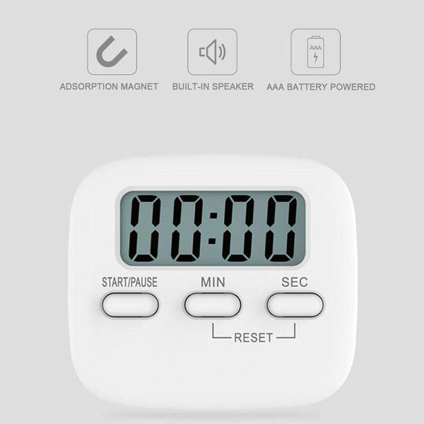 Kitchen Timers Portable Digital Magnetic Cooking Countdown Alarm With Lcd Screen Stand For Study Sports Gaming Office White