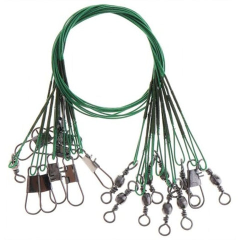 Portable High Carbon Fishing Lead Line Stainless Steel String Rope 10Pcs Clover Green 25Cm