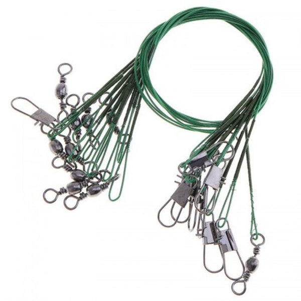 Portable High Carbon Fishing Lead Line Stainless Steel String Rope 10Pcs Clover Green 25Cm