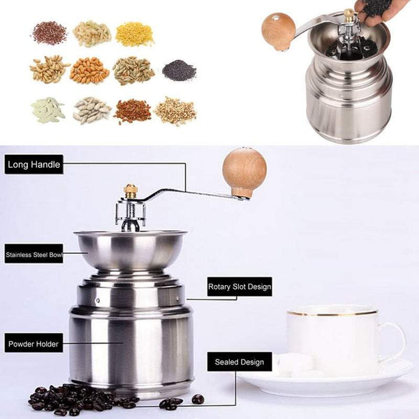 Hand Crank Coffee Grinder Manual With Burr Stainless Steel Bean Pepper Mill Tool Coffee Grinders