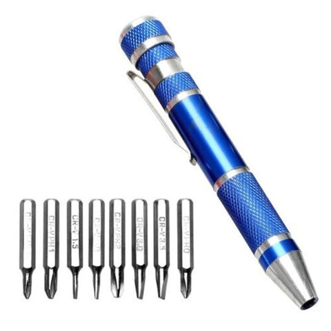 Pen Type 8 In 1 Multifunctional Screwdriver With Magnetic Blue Screwdrivers & Nutdrivers
