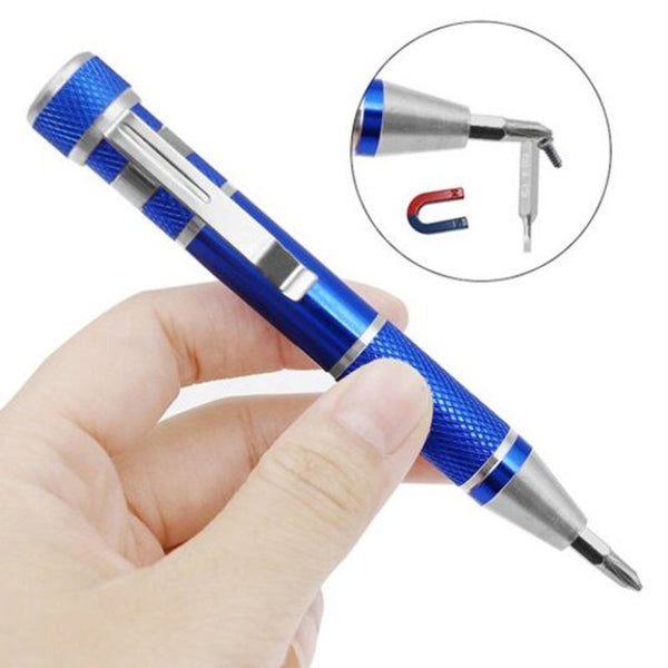 Portable Pen Type 8 In 1 Multifunctional Screwdriver With Magnetic Blue