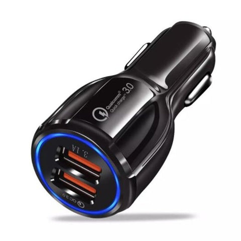 Portable Qc3.0 Car Charger Dual Usb Quick Charging Adapter Black