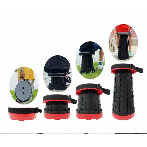 Retractable Folding Stools Collapsable Telescoping Travel Seat Outdoor Camping Fishing Garden Red Chairs & Seats
