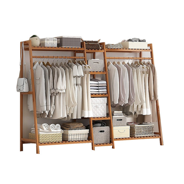 Randy & Travis Machinery Portable Clothes Rack Coat Garment Stand Bamboo Rail Hanger Airer Closet Garment Racks