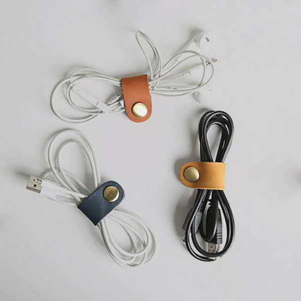 Portable Usb Cable Cord Leather Winder Headphone Case Earphone Wire Organizer