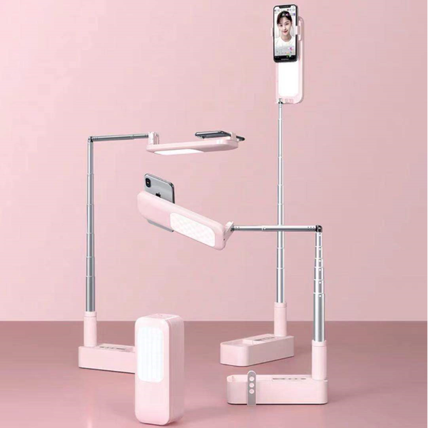 Foldable Selfie Mobile Phone Holder With Light Bluetooth Remote Control Mounts & Holders