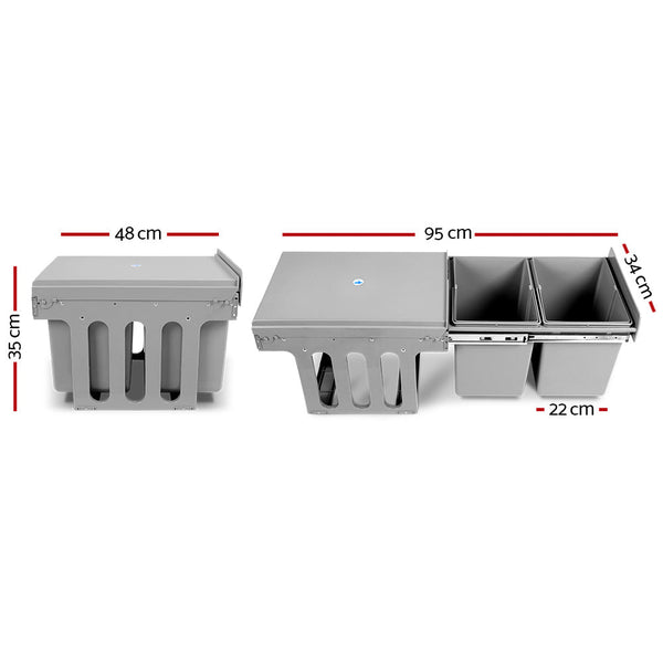 Cefito 2X15l Pull Out Bin Grey Rubbish Bins