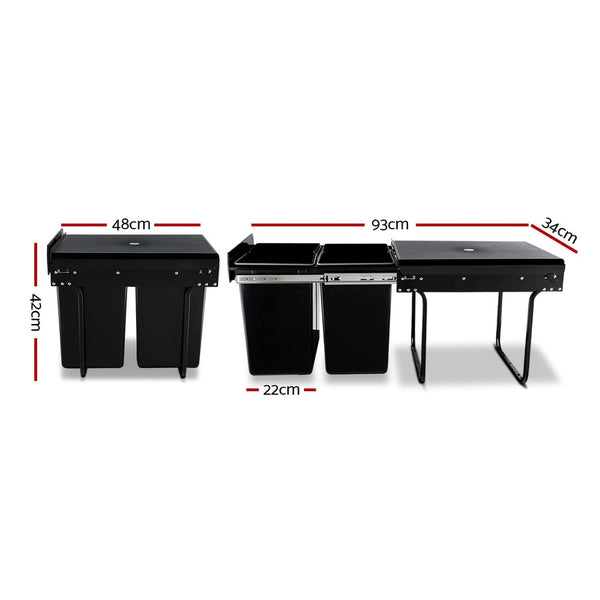 Cefito 2X20l Pull Out Bin Black Rubbish Bins