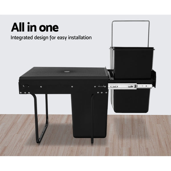 Cefito 2X20l Pull Out Bin Black Rubbish Bins