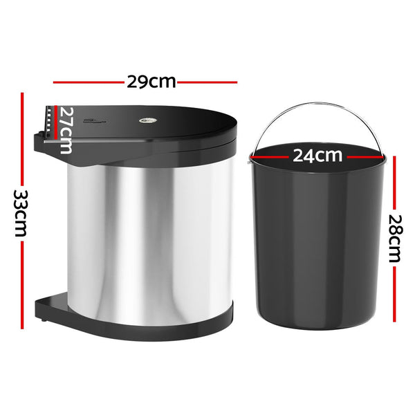 Cefito Kitchen Swing Out Pull Bin Stainless Steel Garbage Rubbish Can 12L Rubbish Bins