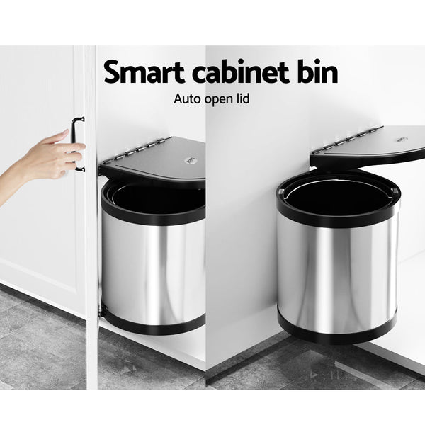 Cefito Kitchen Swing Out Pull Bin Stainless Steel Garbage Rubbish Can 12L Rubbish Bins