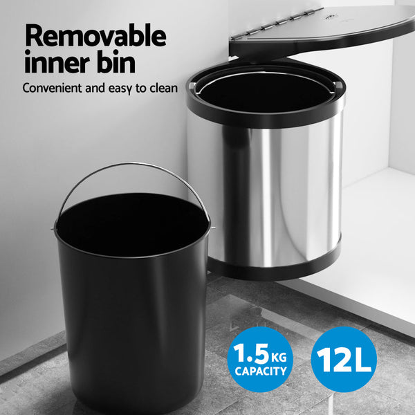 Cefito Kitchen Swing Out Pull Bin Stainless Steel Garbage Rubbish Can 12L Rubbish Bins