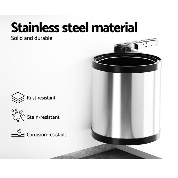 Cefito Kitchen Swing Out Pull Bin Stainless Steel Garbage Rubbish Can 12L