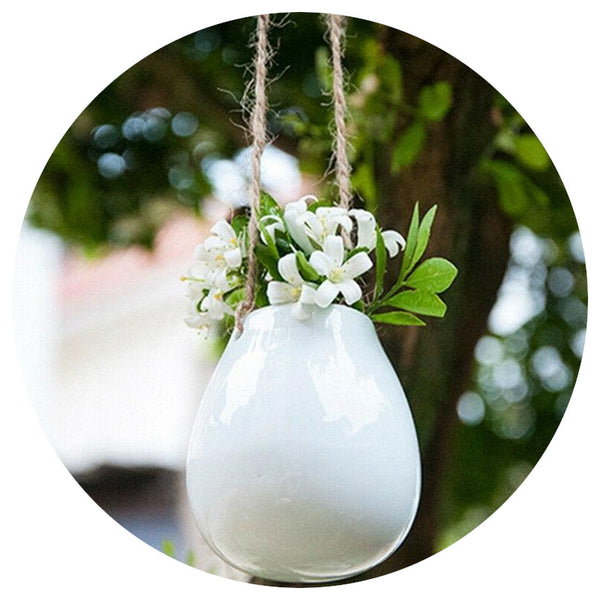 White Ceramic Mini Hanging Planter Boho Decor Baskets Pots Window Boxes