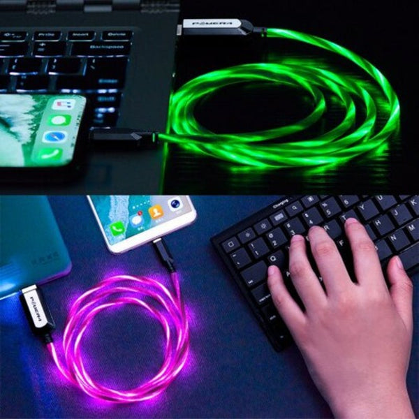 Power4 Led Light Visible Type C To Usb Flowing Round Cable Green