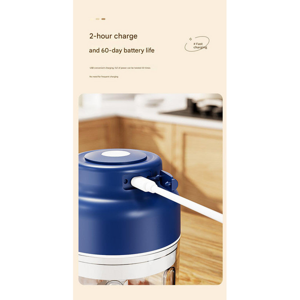Powerful Mini Electric Food Chopper Usb Rechargeable Cordless Garlic & Meat Mincer(Blue 320Ml + 6 Blade Knife) Choppers
