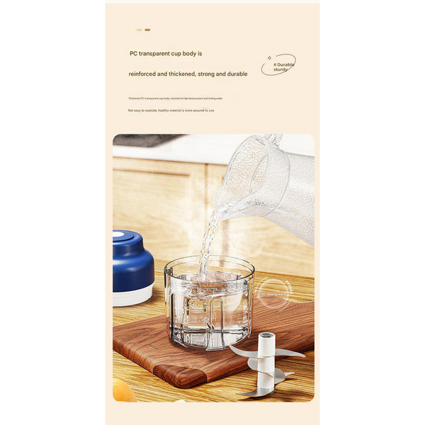 Powerful Mini Electric Food Chopper Usb Rechargeable Cordless Garlic & Meat Mincer(Blue 320Ml + 6 Blade Knife) Choppers