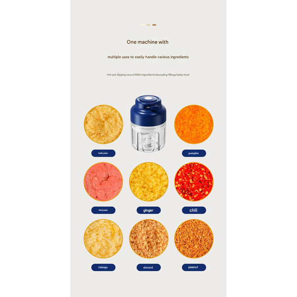 Powerful Mini Electric Food Chopper Usb Rechargeable Cordless Garlic & Meat Mincer(Blue 320Ml + 6 Blade Knife) Choppers