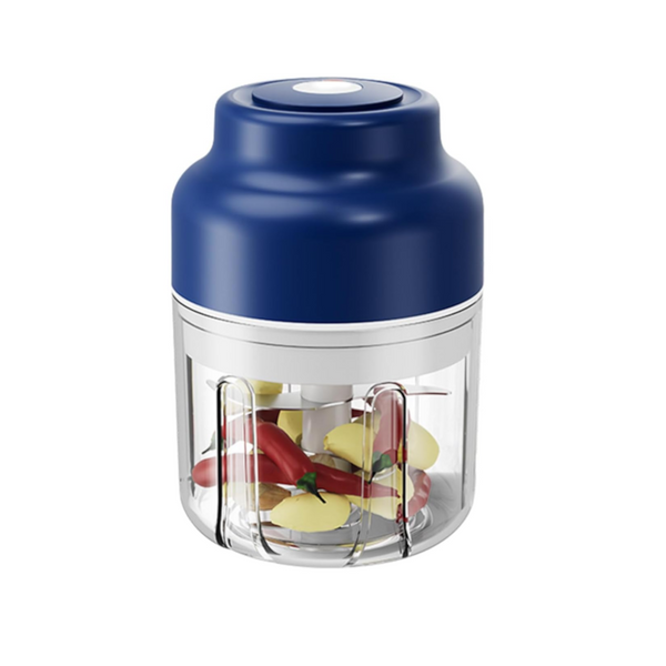 Powerful Mini Electric Food Chopper Usb Rechargeable Cordless Garlic & Meat Mincer(Blue 250Ml + 4 Blade Knife) Choppers
