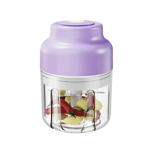 Powerful Mini Electric Food Chopper Usb Rechargeable Cordless Garlic & Meat Mincer(Purple 250Ml + 4 Blade Knife) Choppers