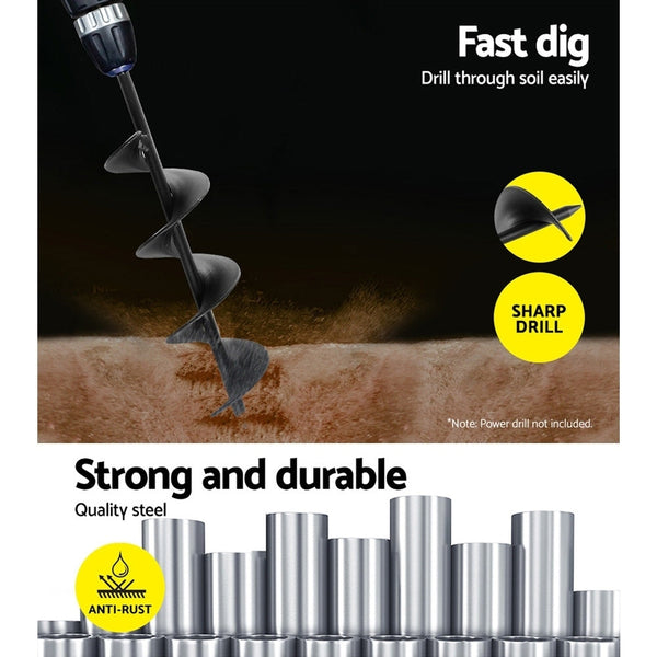 Giantz Power Garden Auger Small Earth Planter 75 X 300Mm Black Post Hole Diggers & Augers