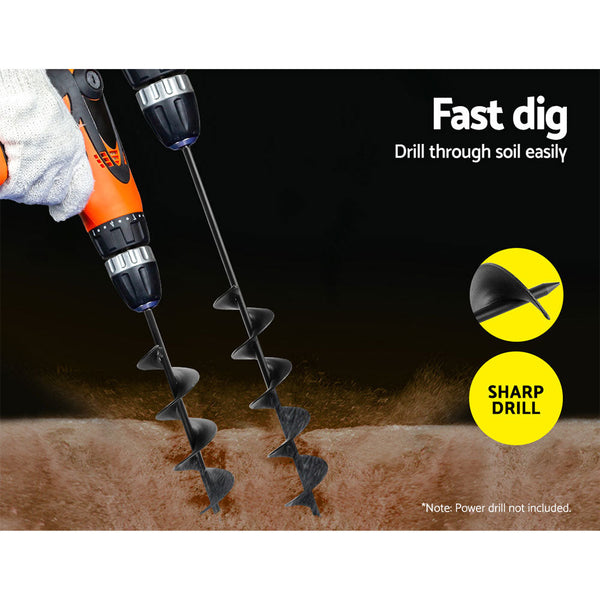 Giantz Power Garden Spiral Auger Hole Digger Earth Drill Bit 75X300 & 600Mm Post Hole Diggers & Augers