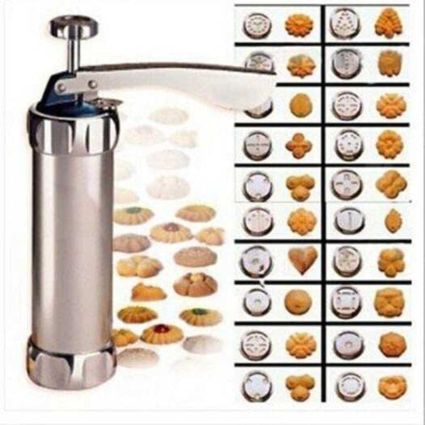 Press Biscuit Cookie Making Machine Cake Maker 20 Moulds 4 Nozzles / Kitchen Cooking Tools Silver