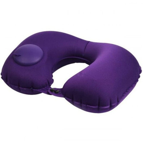 Press Inflatable U Shaped Outdoor Travel Siesta Car Neck Pillow Purple Pillows
