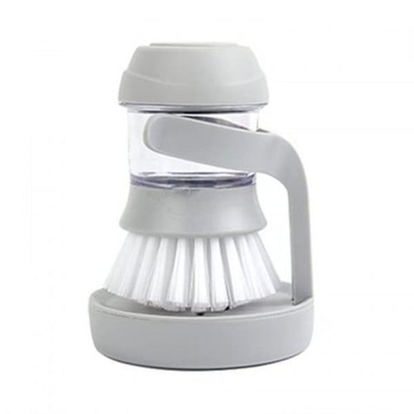 Press Type Detergent Adding Cleaning Brush With Holder Gray Cleaning Products