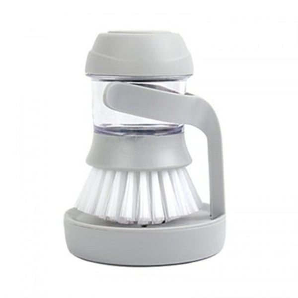 Press Type Detergent Adding Cleaning Brush With Holder Gray