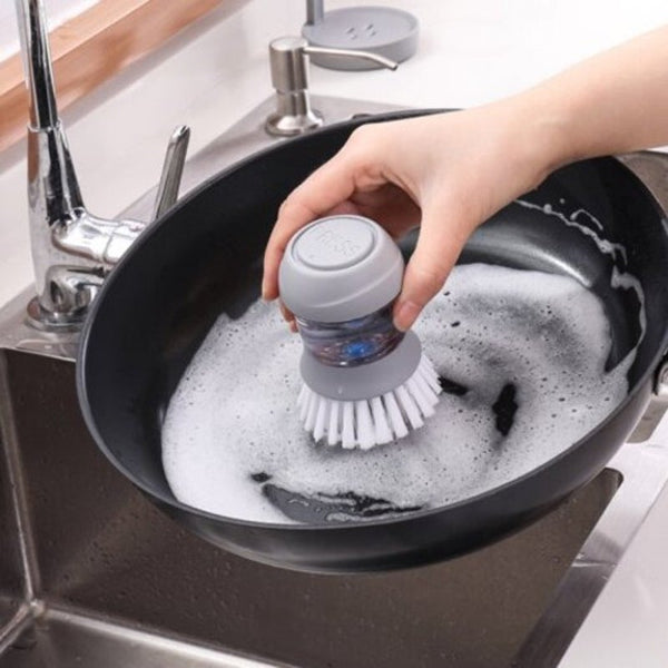 Press Type Detergent Adding Cleaning Brush With Holder Gray Cleaning Products
