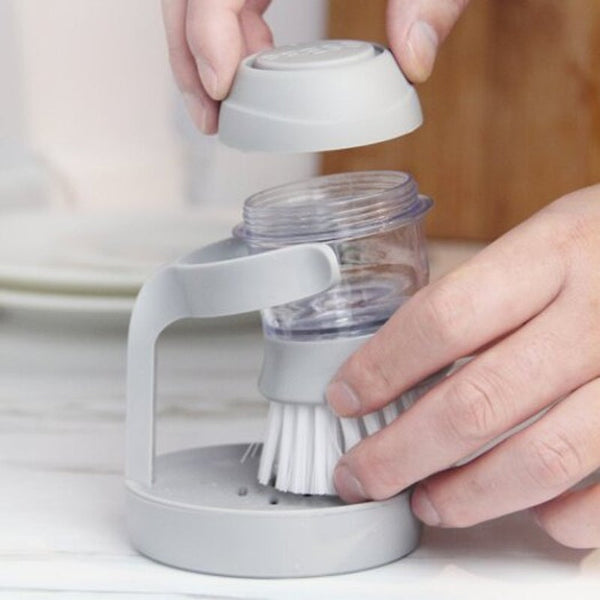 Press Type Detergent Adding Cleaning Brush With Holder Gray Cleaning Products