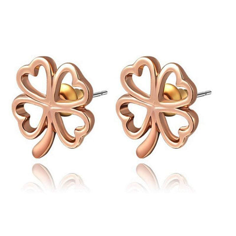 Earrings Pretty Flower Heart Rose Gold Plated Stud