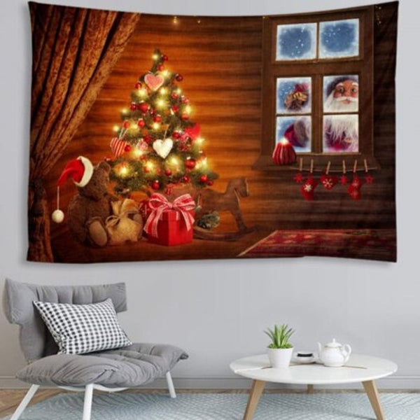 Printed Polyester Tapestry Santa Claus Outside Window Multi A W59 X L51 Inch
