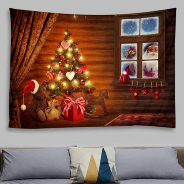 Printed Polyester Tapestry Santa Claus Outside Window Multi A W59 X L51 Inch