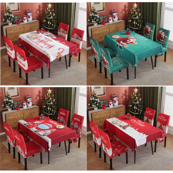 Printed Festive Christmas Table Cloths Chair Covers Party Decorations