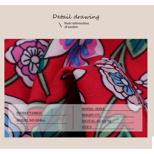 Floral Printed Dress Sling Women Thin Strap Flowers Red Dresses