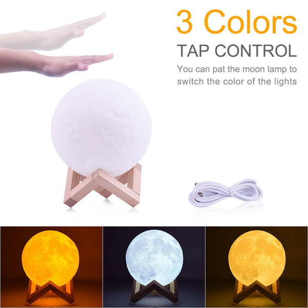 3D Rechargeable Moon Night Light Remote Led Lamp
