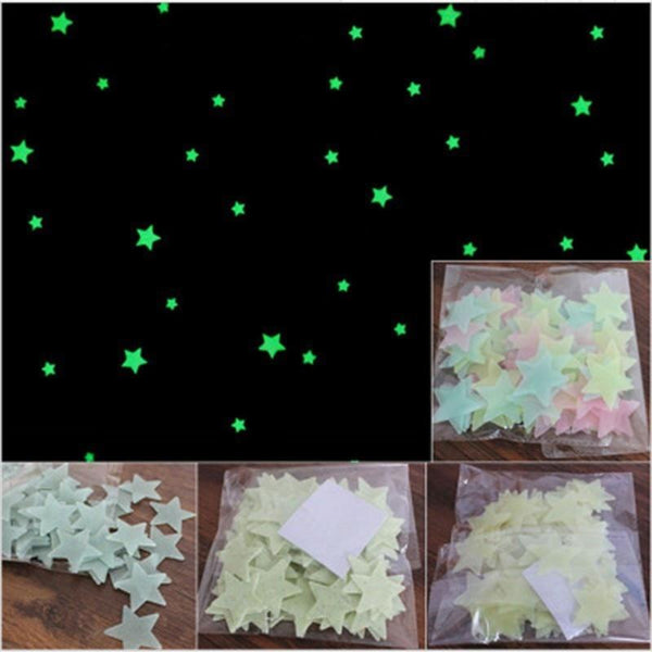 50Pcs 3D Stars Glow In The Dark Luminous Fluorescent Home Decor Wall Stickers