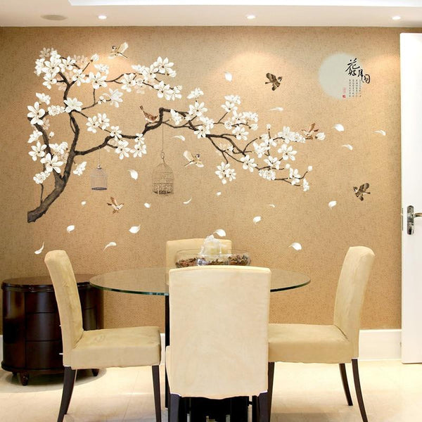 187 X 128Cm Big Size Tree Birds Flower Bedroom Decor Wall Stickers