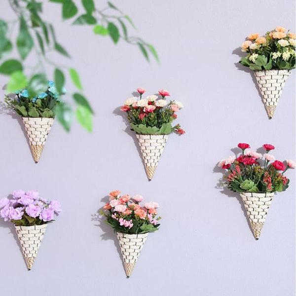 Natural Wicker Flower Basket Wall Hanging Pot Planter Rattan Vase Home Decor Baskets Pots Window Boxes