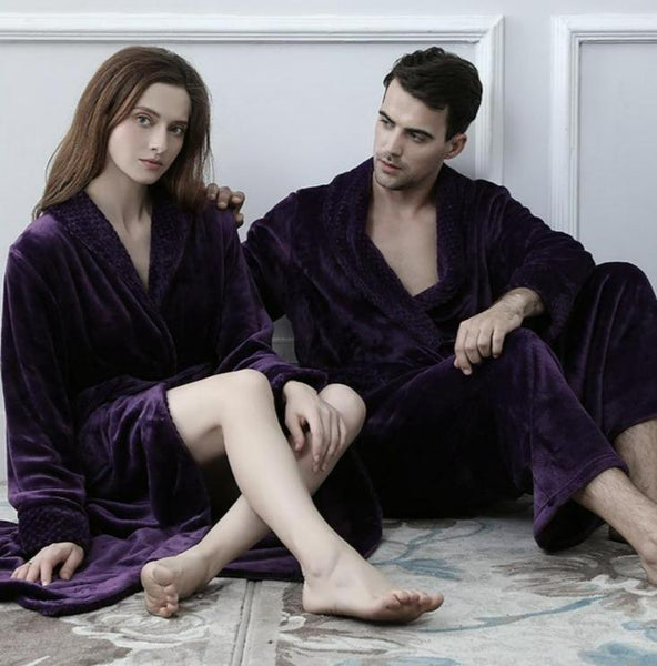 Long Warm Coral Fleece Plush Soft Winter Dressing Gown Men Women Sleepwear & Robes