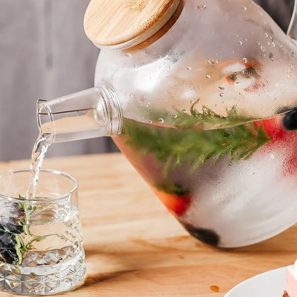 Glass Kettle With Bamboo Top Strainer Jugs & Pitchers